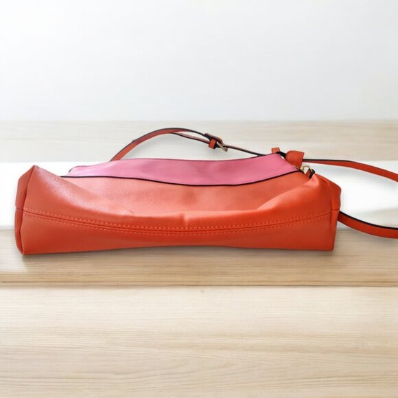 Zara TFR magenta pink bright orange color block vegan leather shoulder bag - Picture 3 of 7